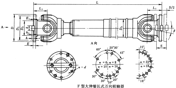 F型大伸缩长式万向联轴器(JB/T3241-91)