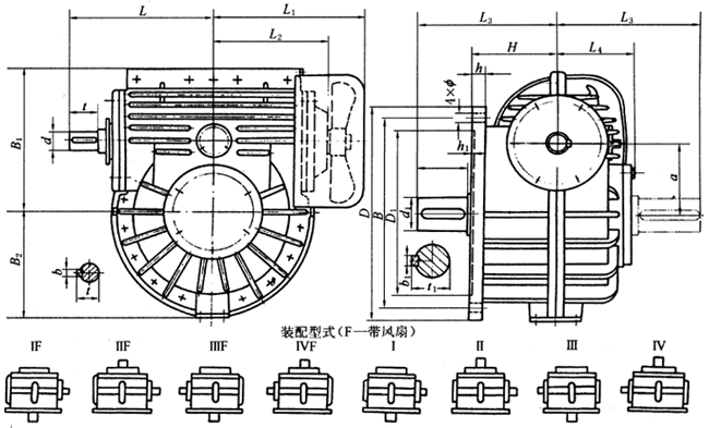 TPS125、TPS160、TPS200、TPS250、TPS315、TPS400、TPS500、通用型减速器形式及外形尺寸