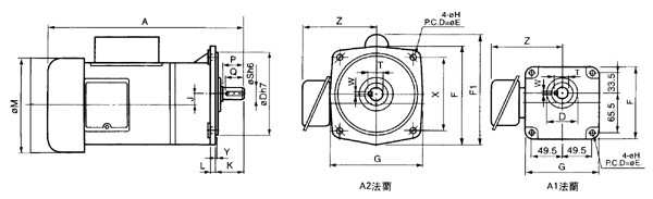 台灣ZL、ZF小型齒輪減速電機單相立式外形尺寸