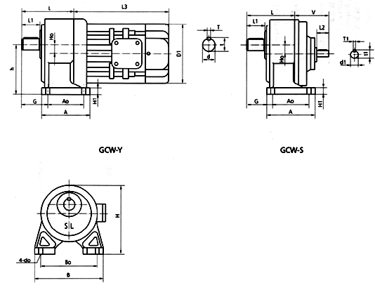 GCW18、GCW22、GCW28系列卧式外型及安装尺寸