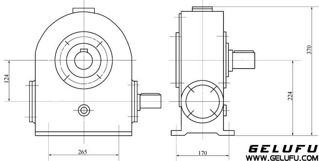 QT16A-9型塔机用蜗轮减速机外形及安装尺寸 QT16A-9型塔机用蜗轮减速机外形及安装尺寸