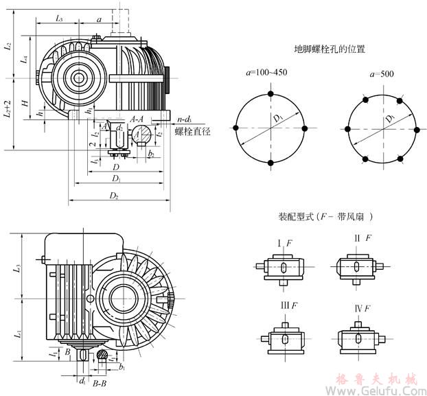 CWS125、CWS160、CWS200、CWS250、CWS280、CWS315、CWS355、CWS400、CWS450、CWS500型減速機外形和安裝尺寸GB9147—88
