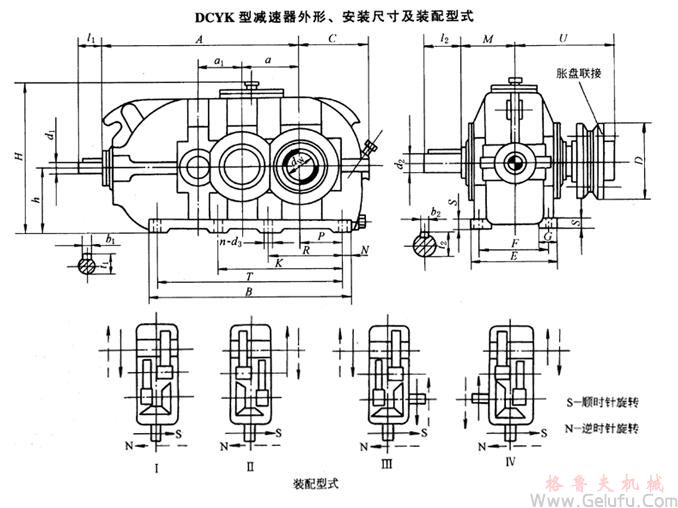 DCYK160、DCYK180、DCYK200、DCYK224、DCYK250、DCYK280、DCYK315、DCYK355、DCYK400、DCYK450、DCYK500、DCYK560、DCYK630、DCYK710、DCYK800减速机外形、安装尺寸及装配型式JB/T9002-1999