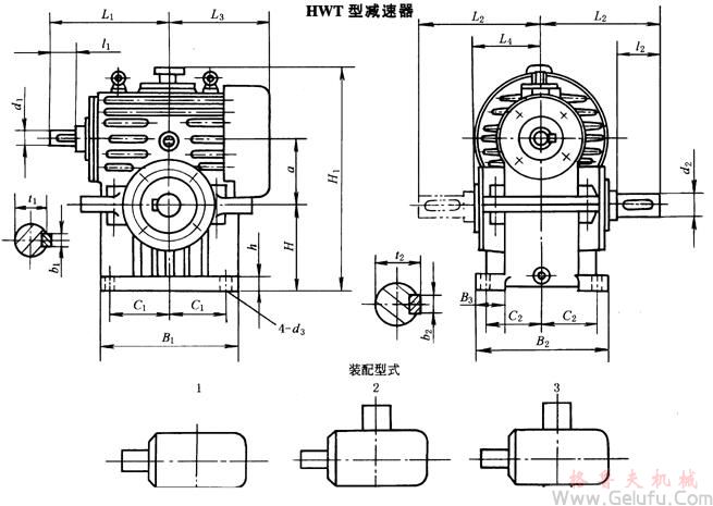HWT型减速机外形、安装尺寸及装配型式JB/T7936－1999