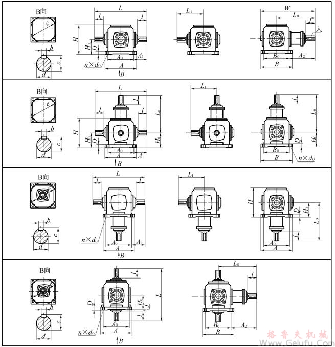 TC2、TC4、TC6、TC7、TC8、TC10、TC12、十字螺旋锥齿轮换向减速机安装尺寸